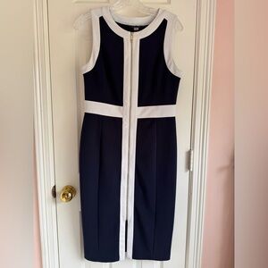 Tommy Hilfiger white and  navy with blue Gold Zippered midi dress